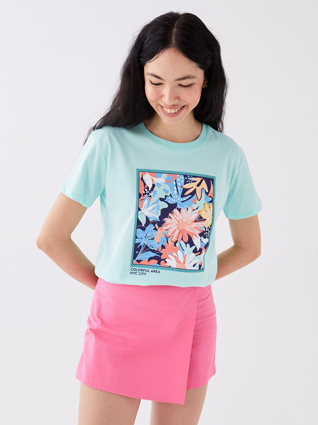 Crew Neck Printed Short Sleeve Women's T-Shirt