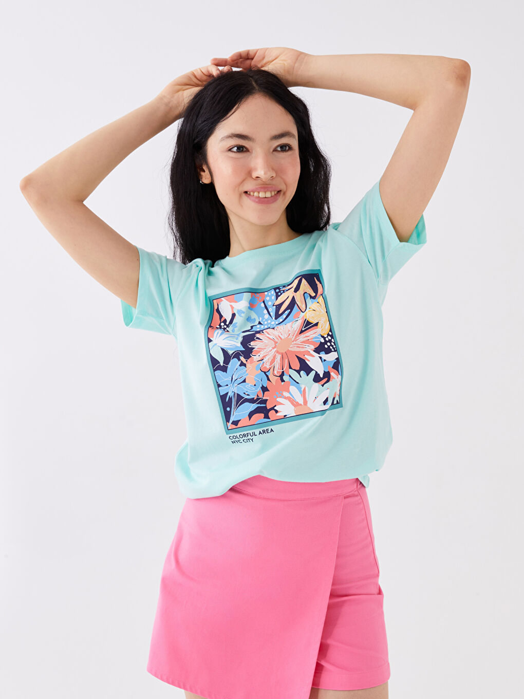 Crew Neck Printed Short Sleeve Women's T-Shirt-1