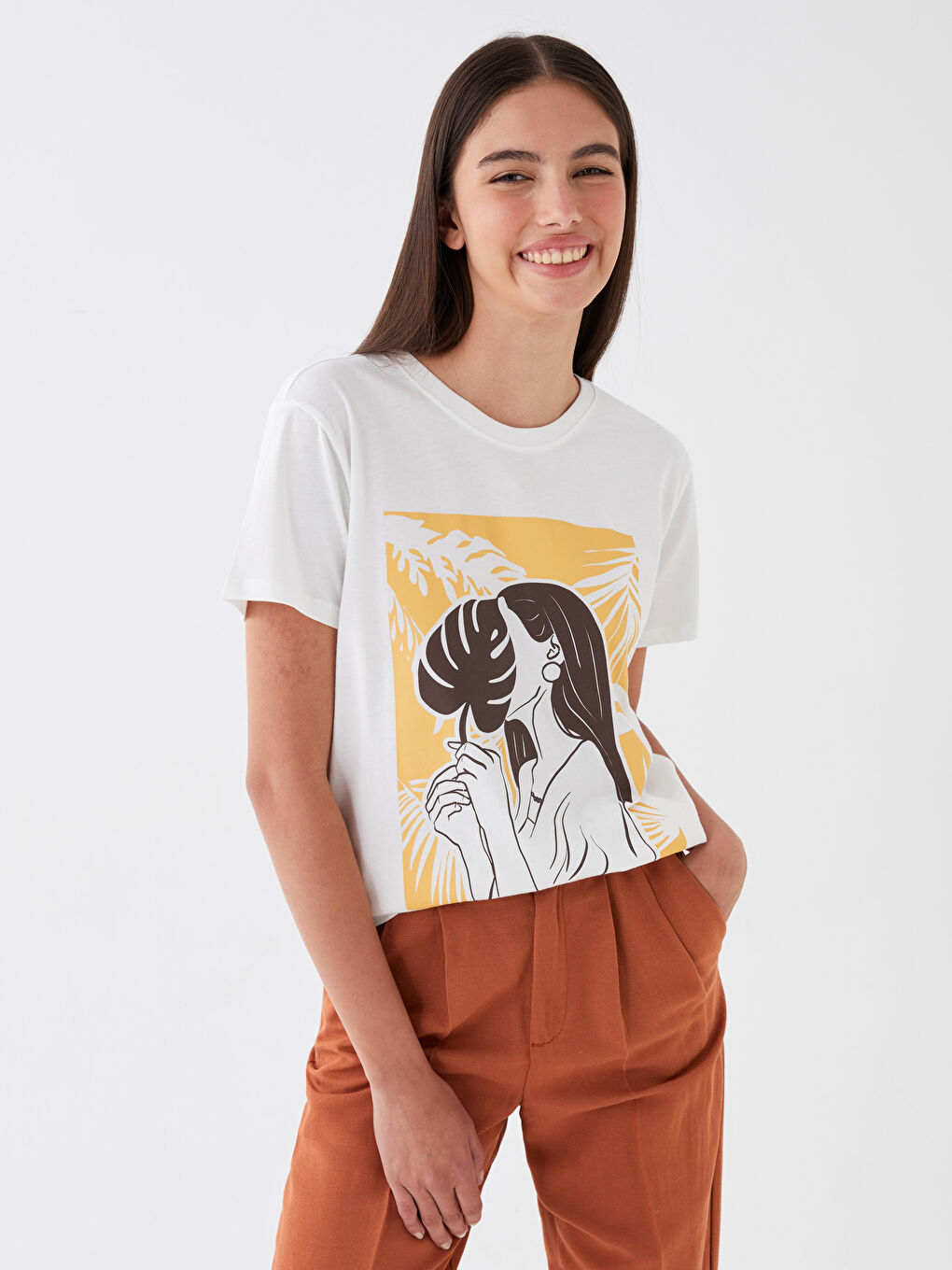 Crew Neck Printed Short Sleeve Women's T-Shirt-1