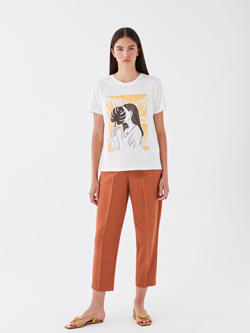 Crew Neck Printed Short Sleeve Women's T-Shirt-2