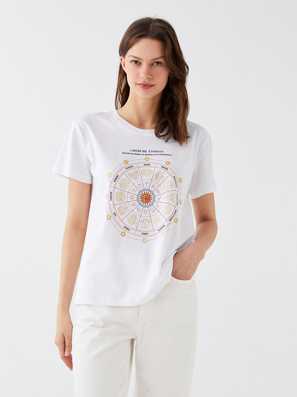 Crew Neck Printed Short Sleeve Women's T-Shirt-1