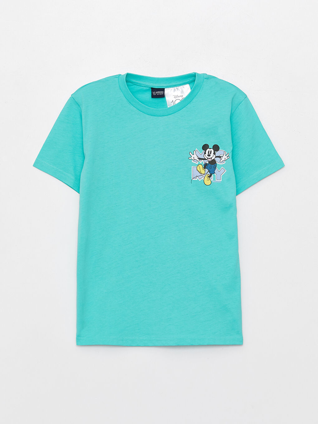 Turkuaz Bisiklet Yaka Mickey Mouse Baskılı Kısa Kollu Erkek Çocuk Tişört ve Şort-1