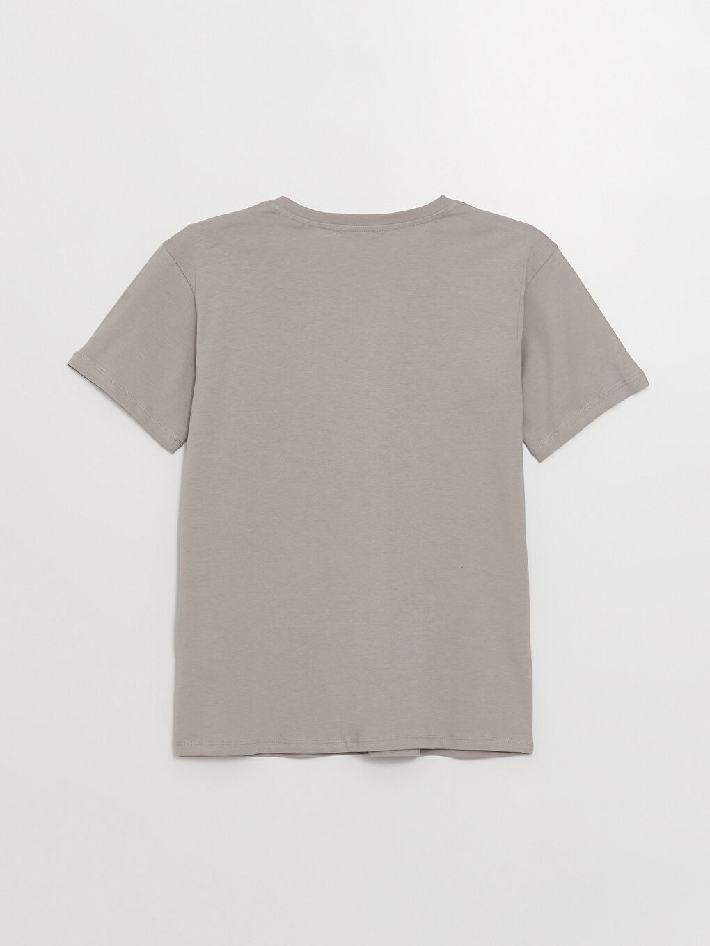 Gri Bisiklet Yaka Baskılı Kısa Kollu Kadın Tişört-6