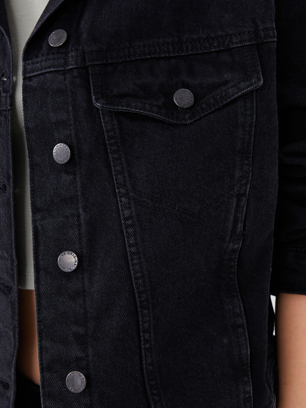 Geacă din Denim pentru Femei cu Guler de Cămașă și Mânecă Lungă-3