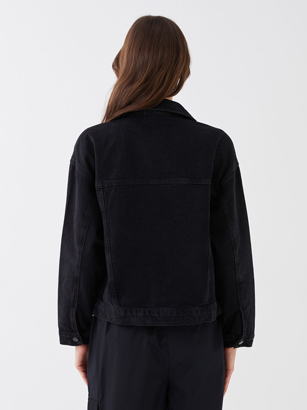 Geacă din Denim pentru Femei cu Guler de Cămașă și Mânecă Lungă-4