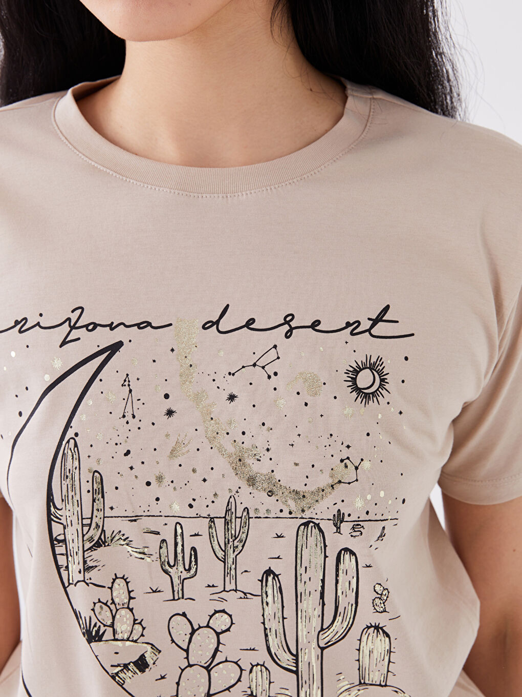 Crew Neck Printed Short Sleeve Women's T-Shirt-3