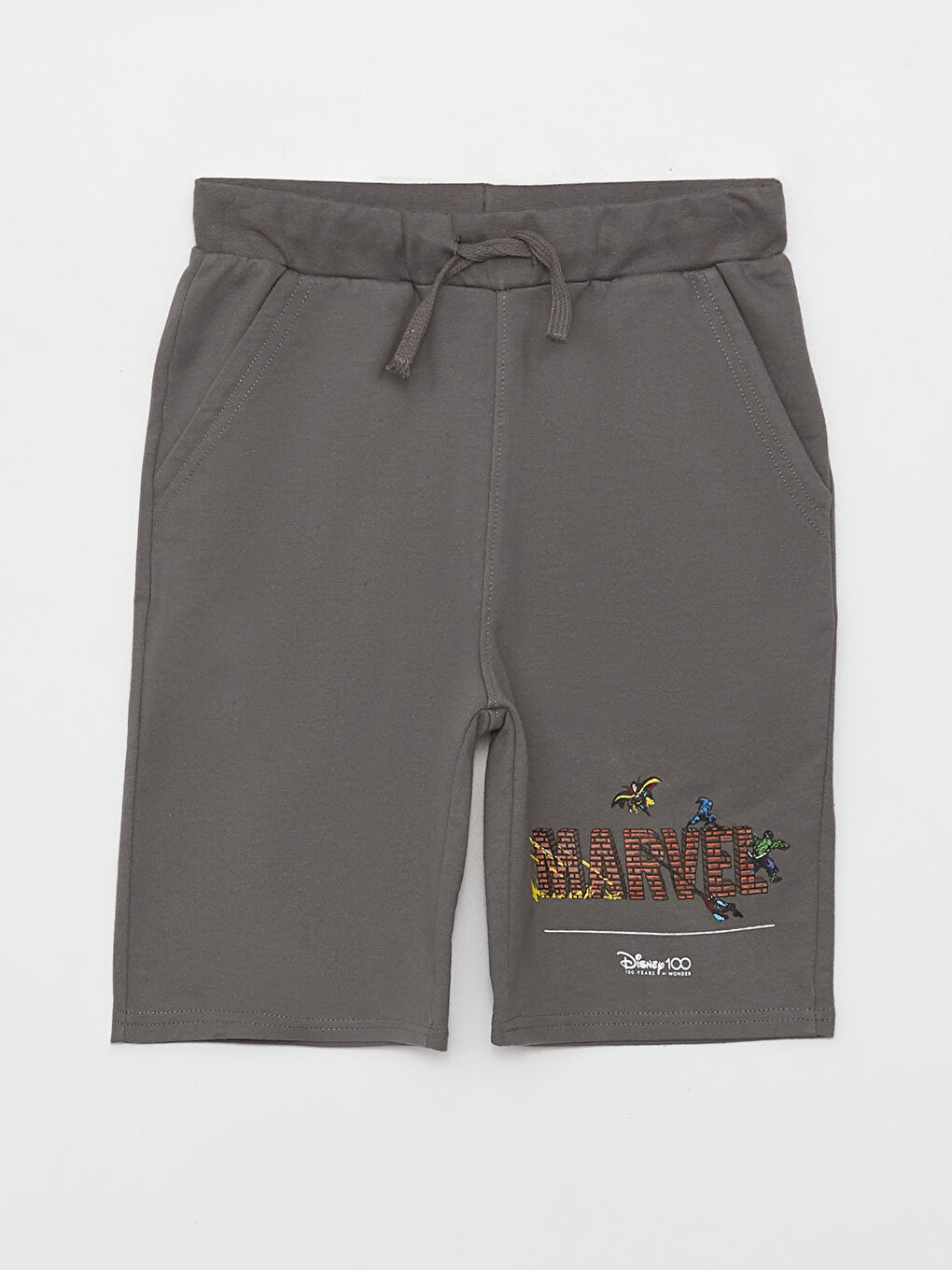 Gri Beli Lastikli Marvel Baskılı Erkek Çocuk Şort-2