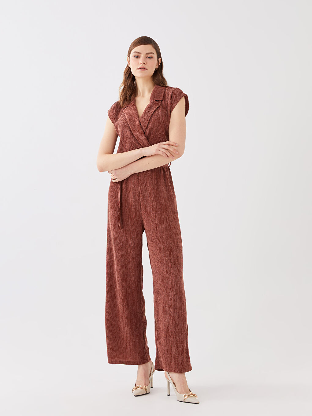 Women's Double Breasted Collar Straight Jumpsuit -S3EA69Z8-HKR
