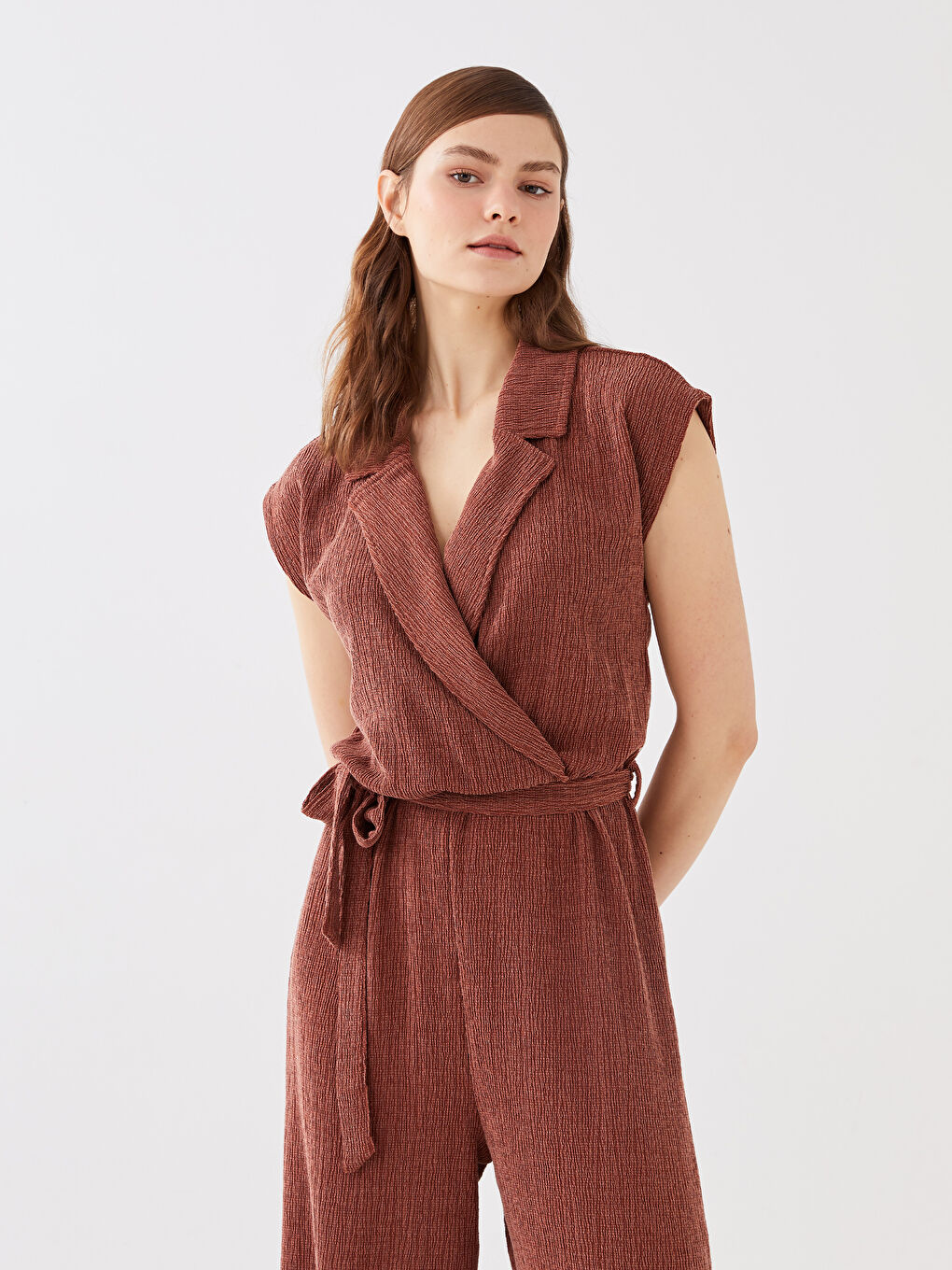 Women's Double Breasted Collar Straight Jumpsuit -S3EA69Z8-HKR