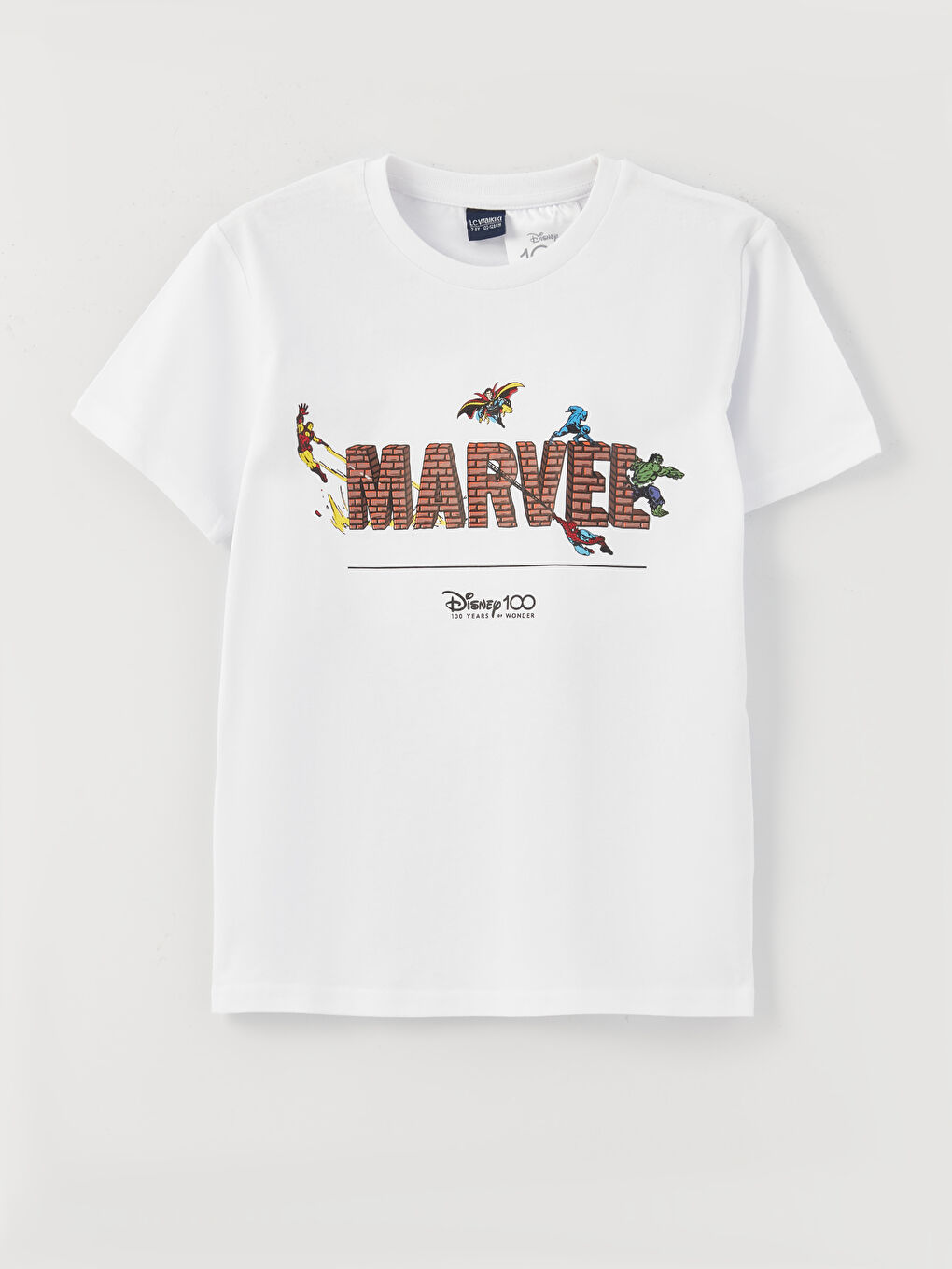 Beyaz Bisiklet Yaka Marvel Baskılı Kısa Kollu Erkek Çocuk Tişört-2