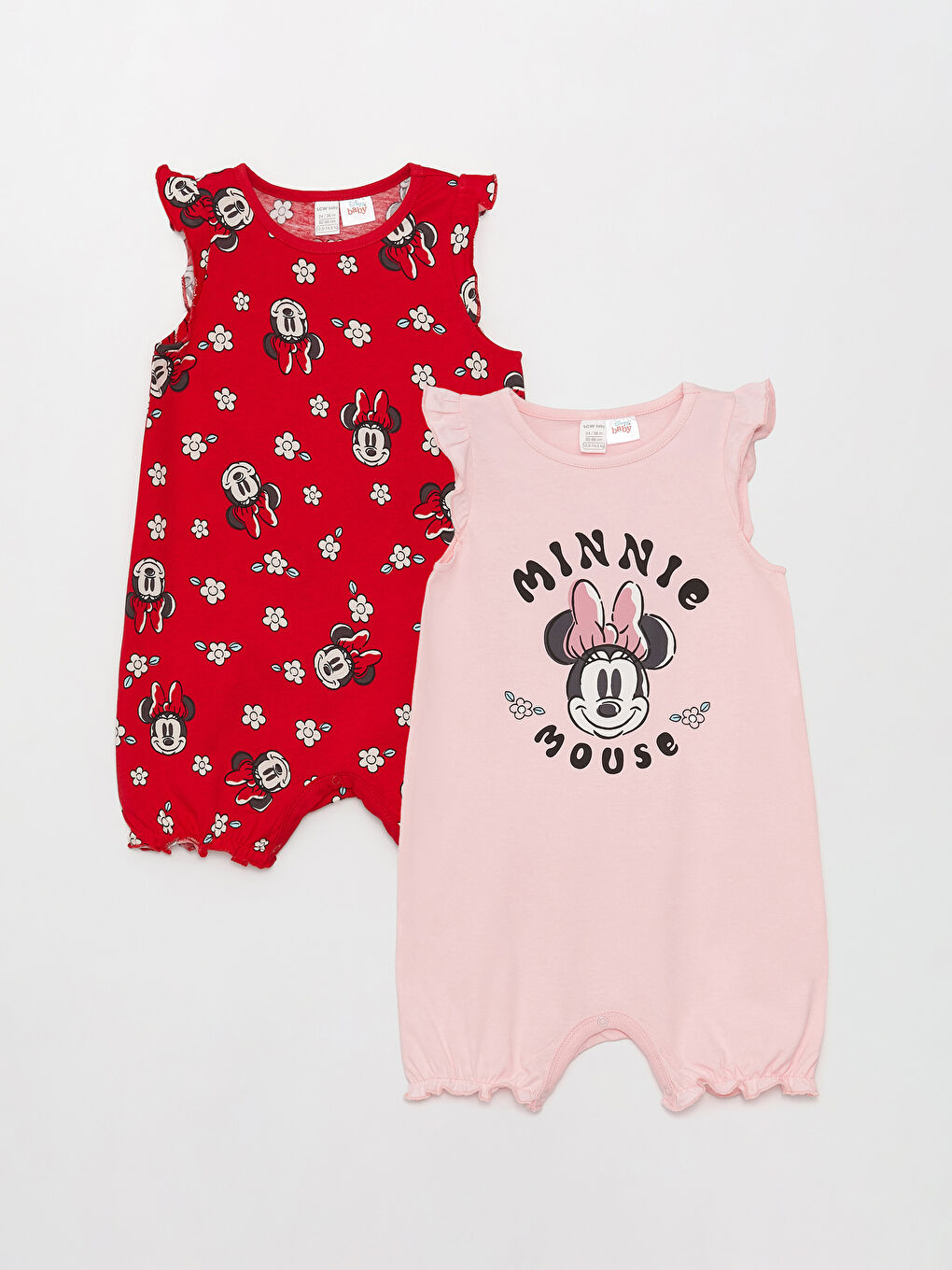 Crew Neck Minnie Mouse Printed Baby Girl Rompers 2 Pack