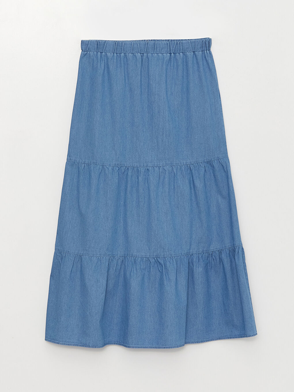LCWAIKIKI Classic Mavi Kadın Beli Lastikli Düz Jean Etek - 4