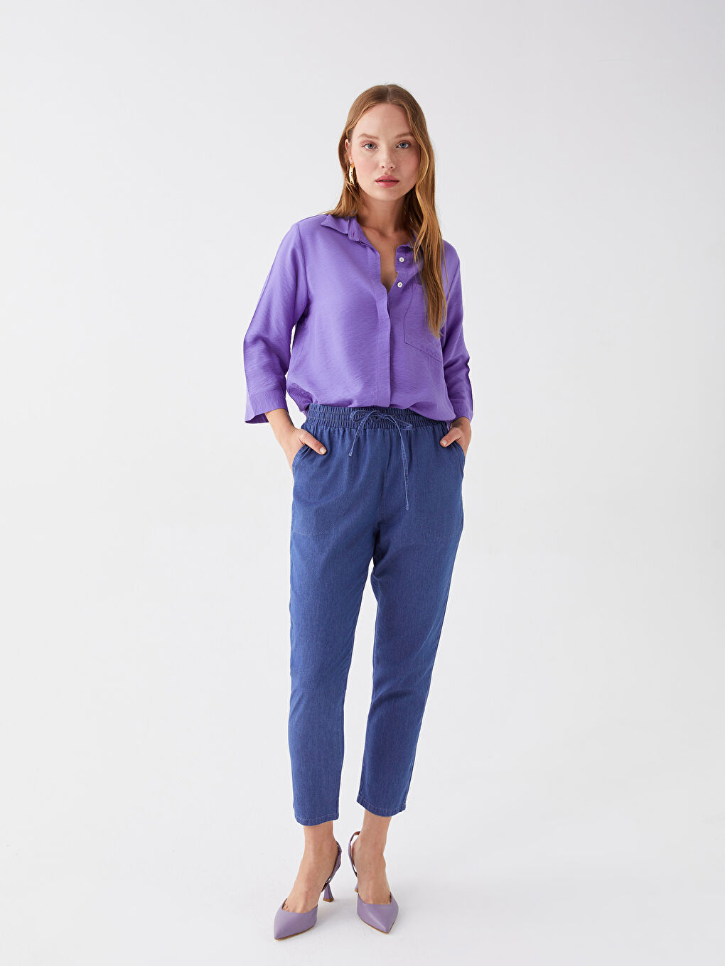 Джинсы Mom Fit с эластичным поясом для женщин-1