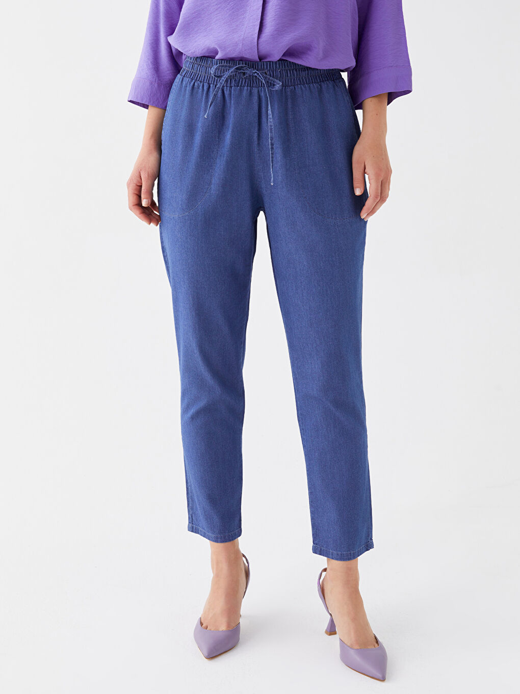 Джинсы Mom Fit с эластичным поясом для женщин-3