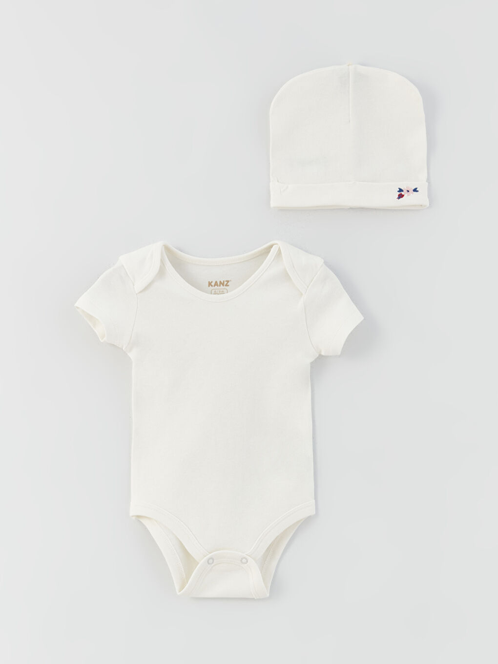 Ekru Bebe Yaka Nakışlı Kız Bebek 3'lü Takım-5