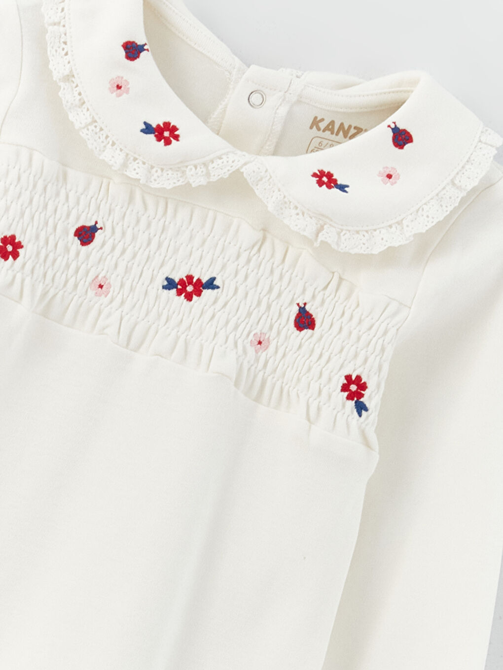 Ekru Bebe Yaka Nakışlı Kız Bebek 3'lü Takım-7