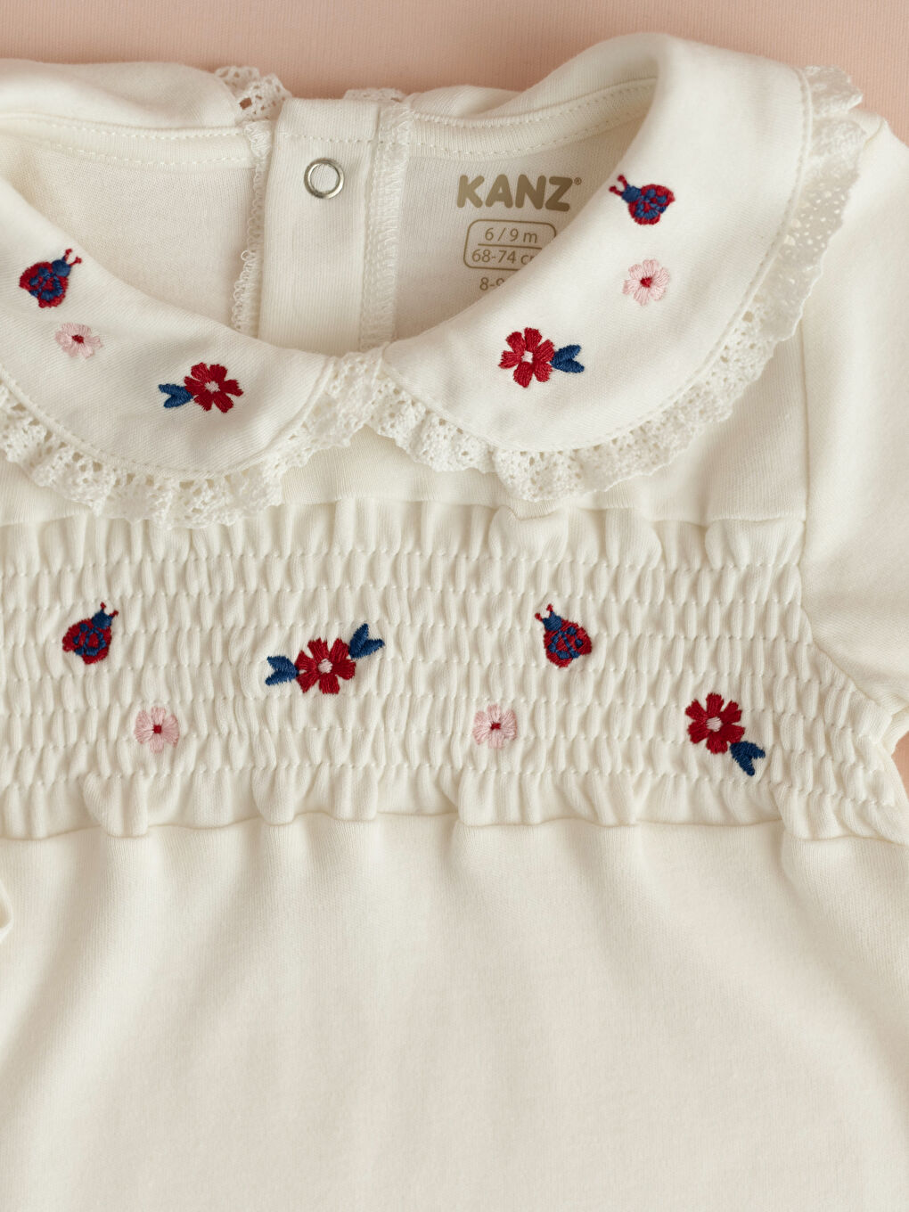 Ekru Bebe Yaka Nakışlı Kız Bebek 3'lü Takım-2