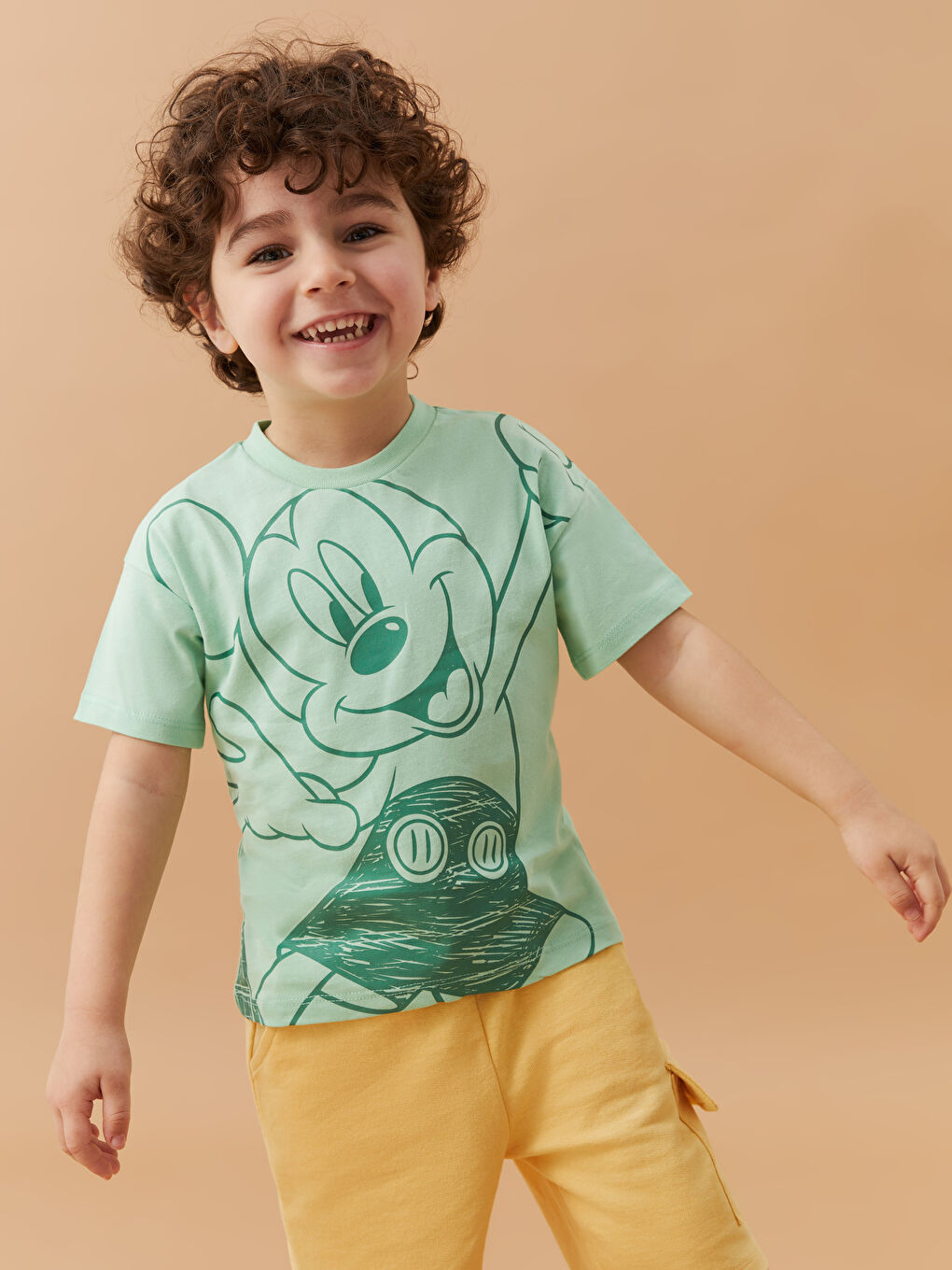 Crew Neck Short Sleeve Mickey Mouse Printed Baby Boys' T-Shirt