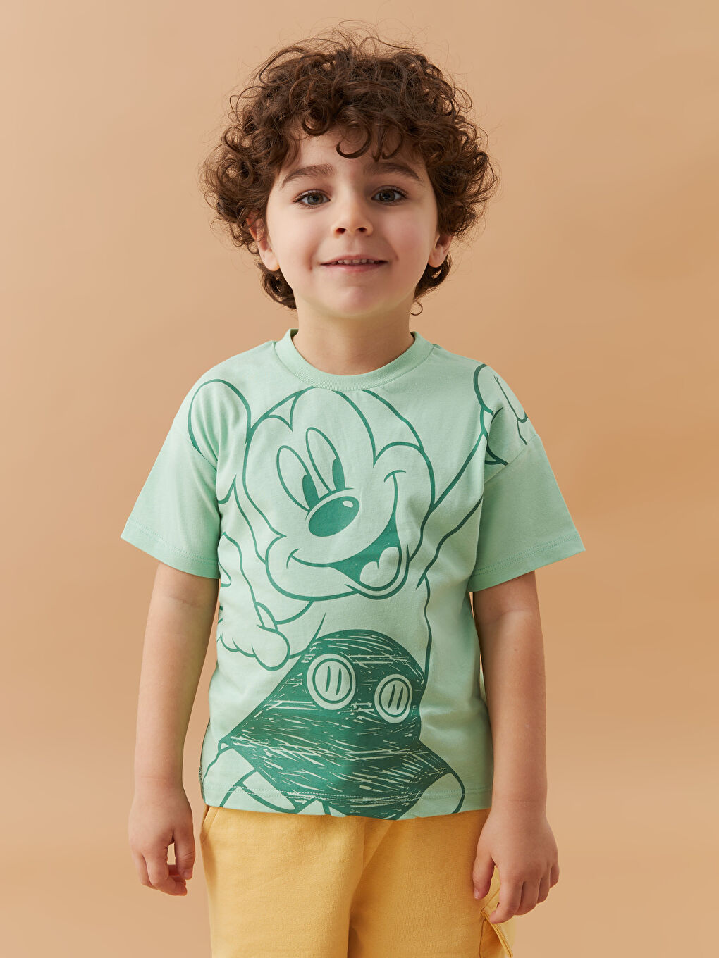 Crew Neck Short Sleeve Mickey Mouse Printed Baby Boys' T-Shirt-1