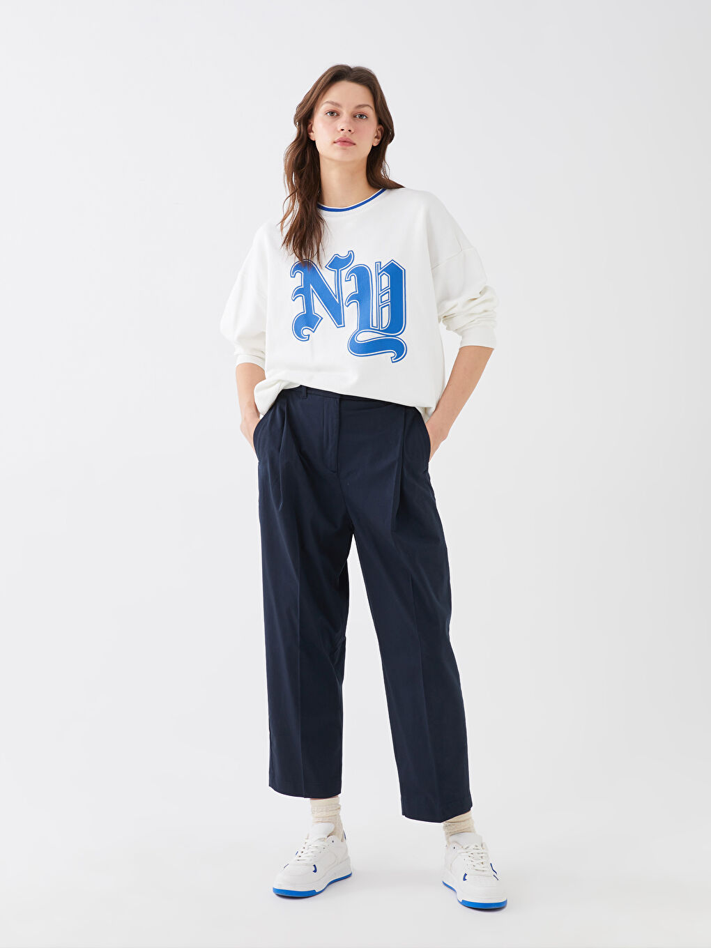 بنطلون سادة تويل واسع للسيدات