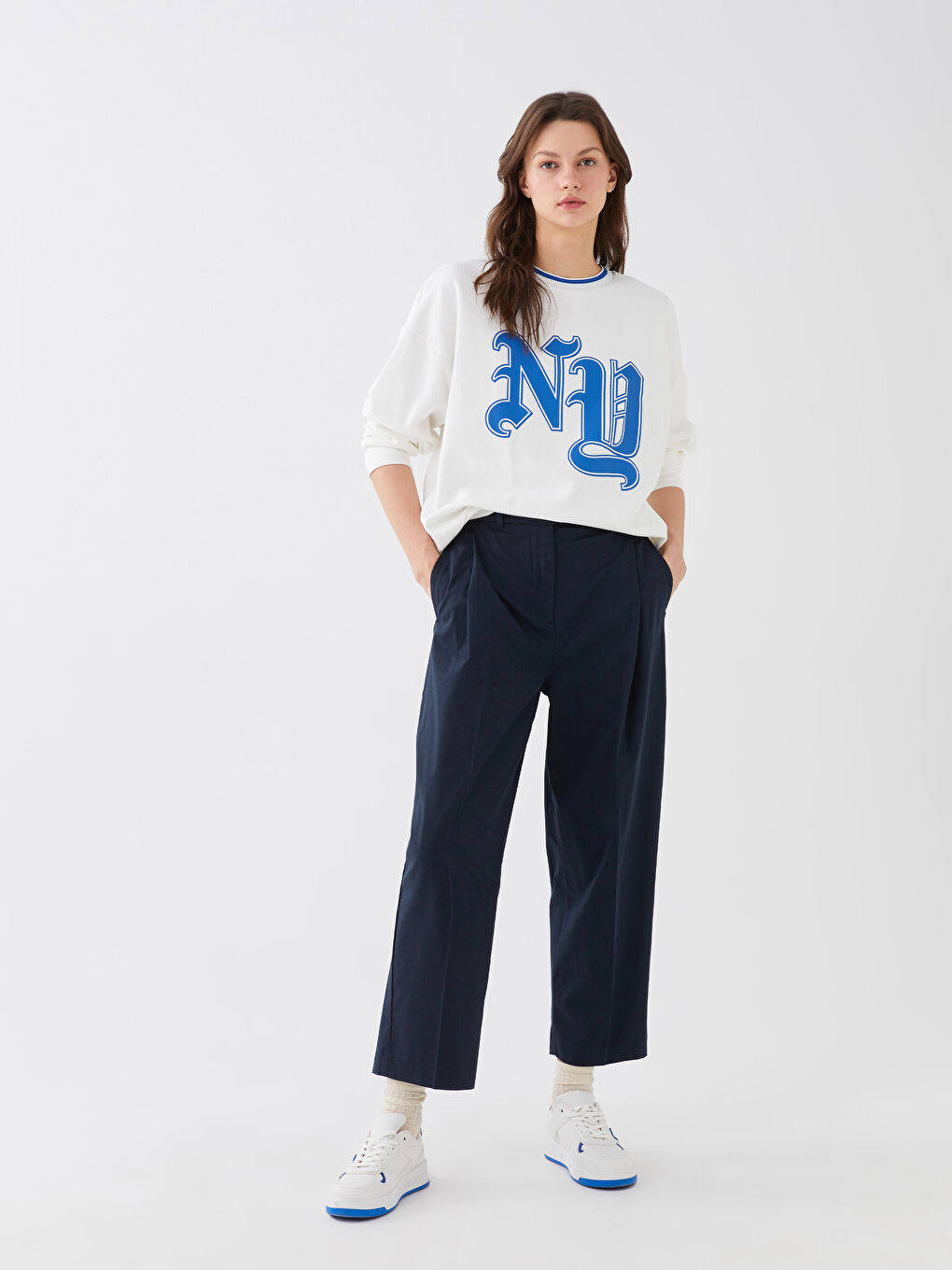 بنطلون سادة تويل واسع للسيدات-1