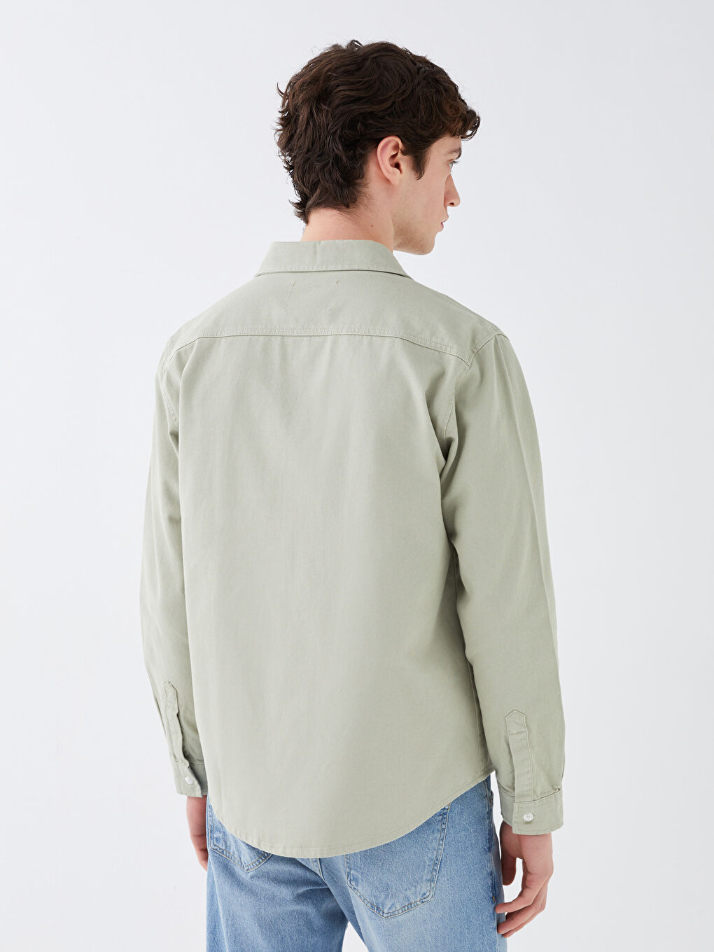 Yeşil Regular Fit Uzun Kollu Erkek Jean Gömlek-4