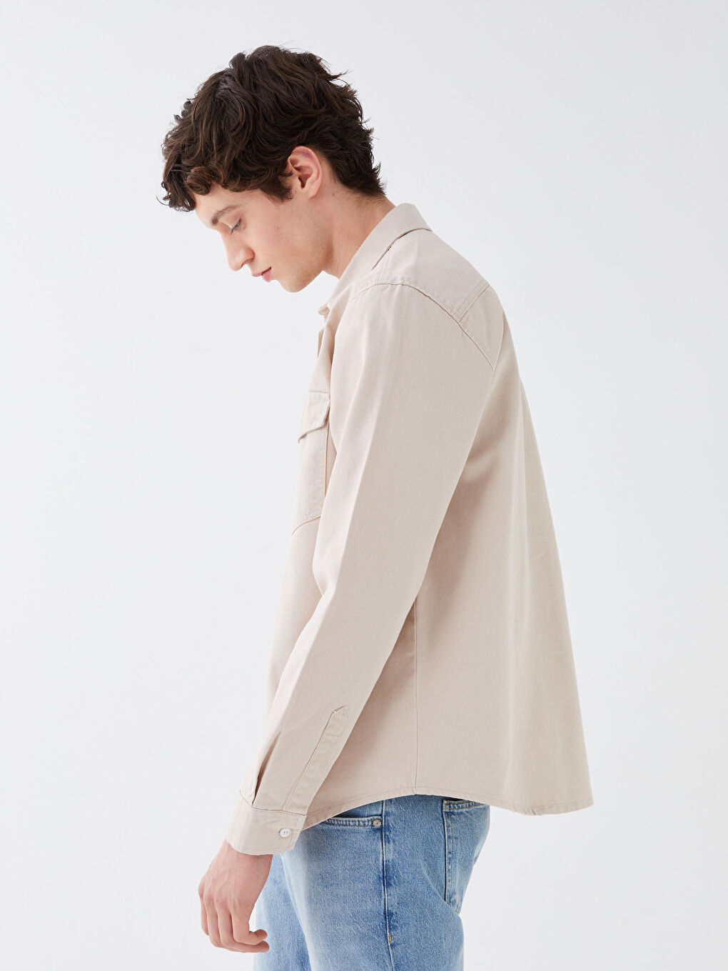 Regular Fit Long Sleeve Men's Jean Shirt -S3EB35Z8-S4M