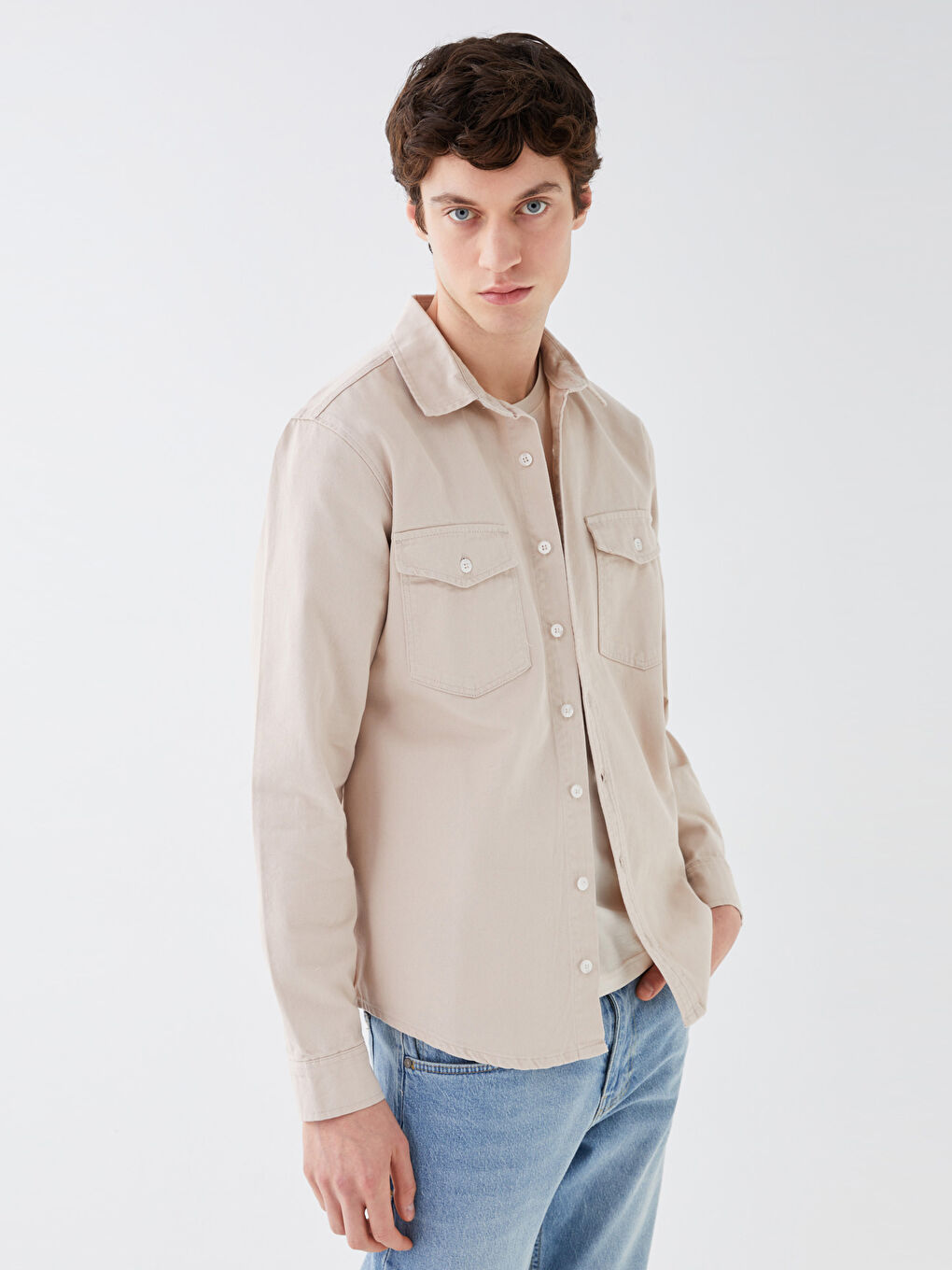 Regular Fit Long Sleeve Men's Jean Shirt -S3EB35Z8-S4M