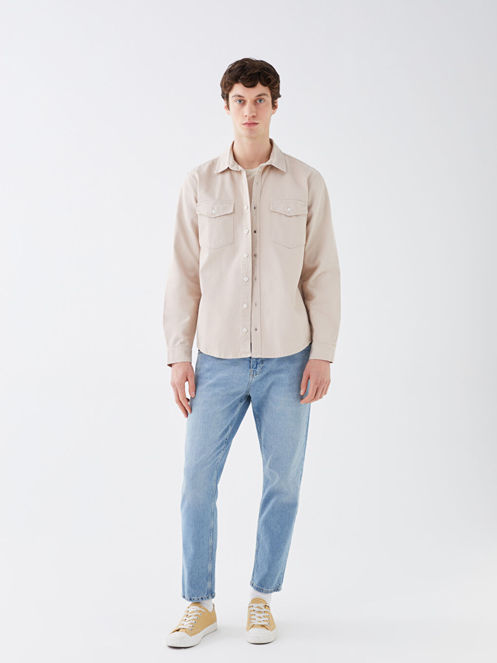 Regular Fit Long Sleeve Men's Jean Shirt -S3EB35Z8-S4M