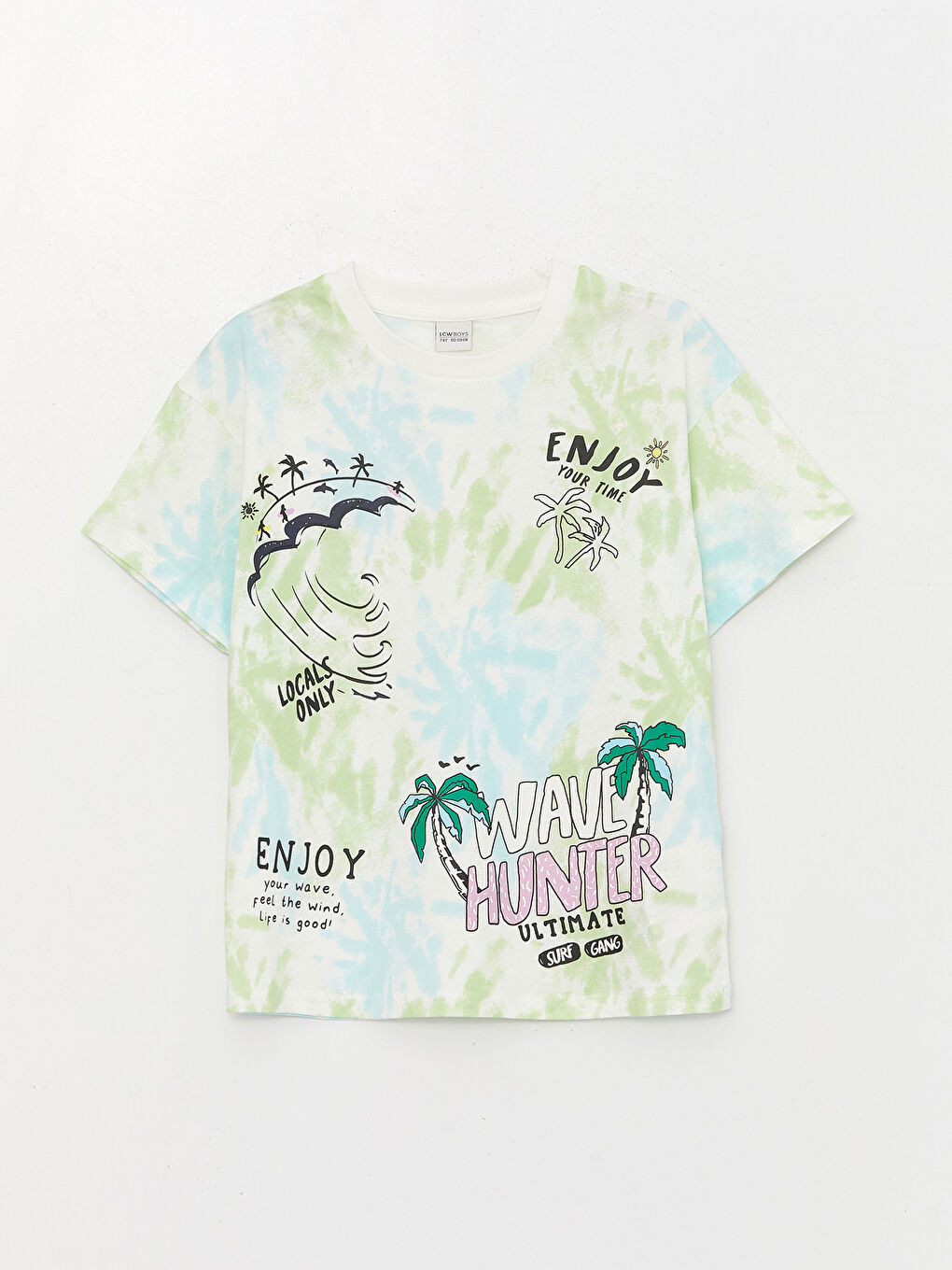 Ekru Rahat Kalıp Bisiklet Yaka Baskılı Erkek Çocuk Tişört