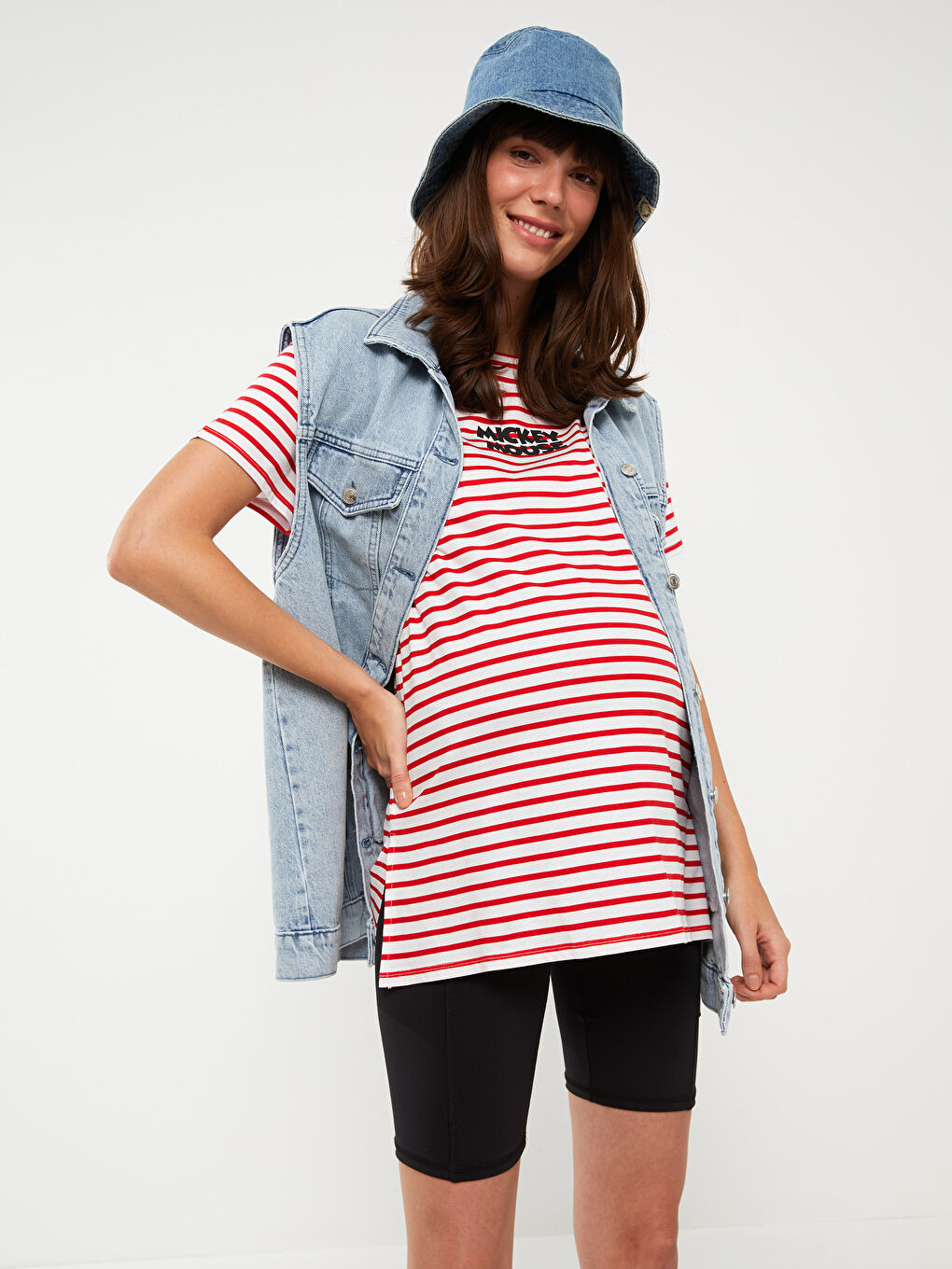Elastic Waist Plain Interlock Maternity Biker Shorts Tights -S3EB99Z8-CVL