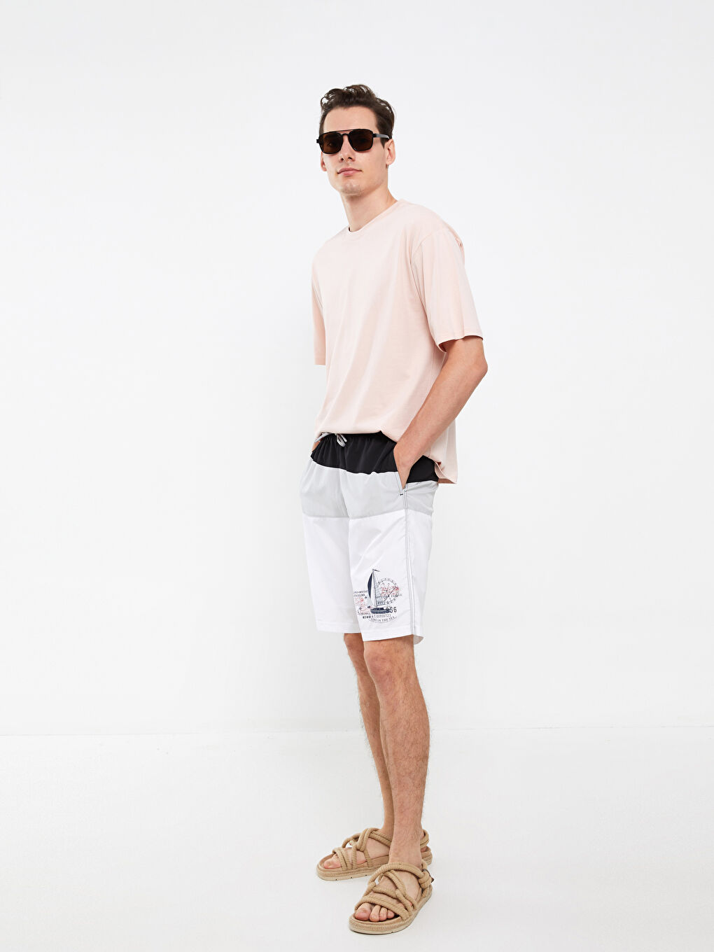 Men's Knee-Length Color-Blocked Swim Shorts
