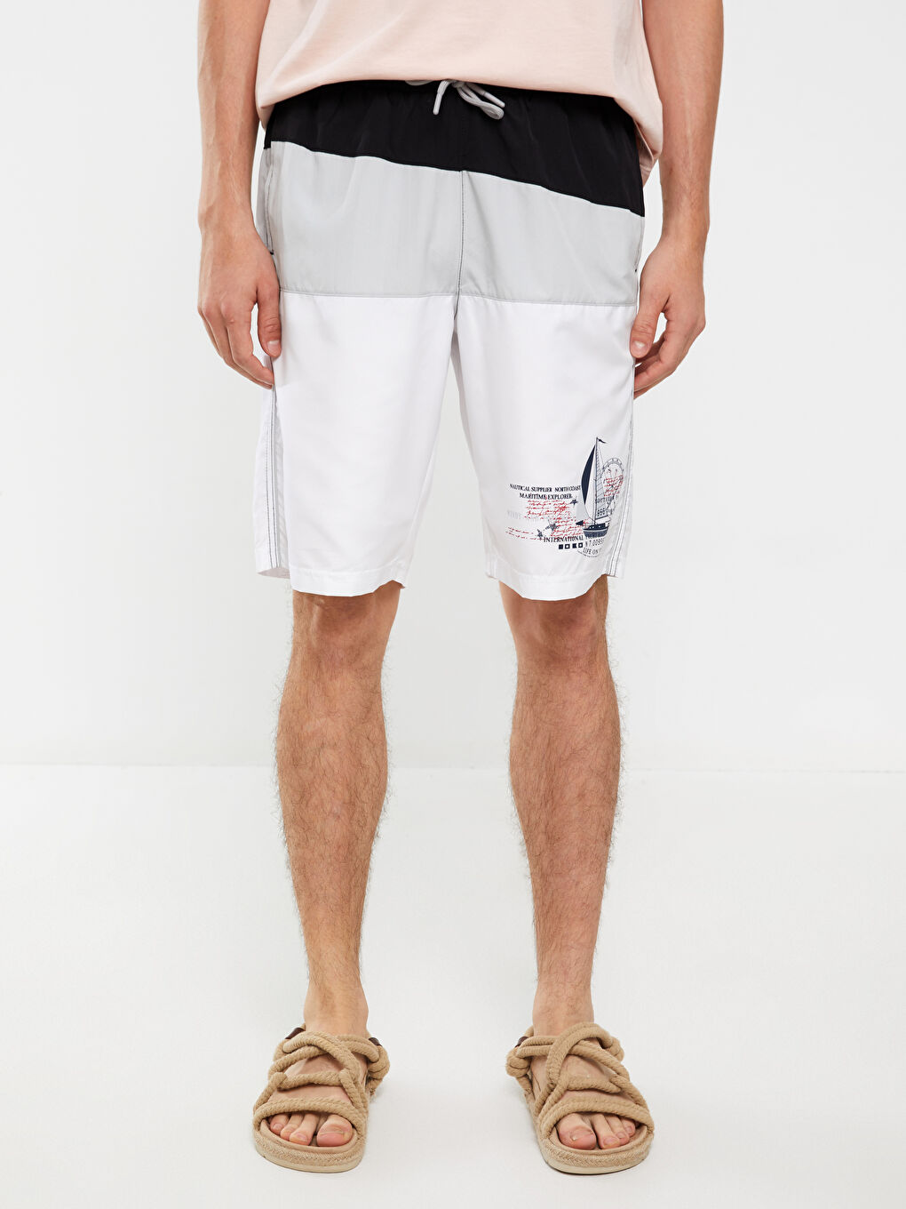 Men's Knee-Length Color-Blocked Swim Shorts-1