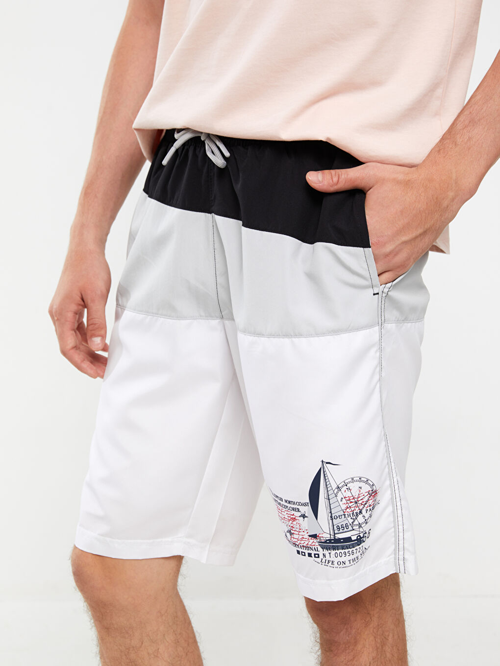 Men's Knee-Length Color-Blocked Swim Shorts-3