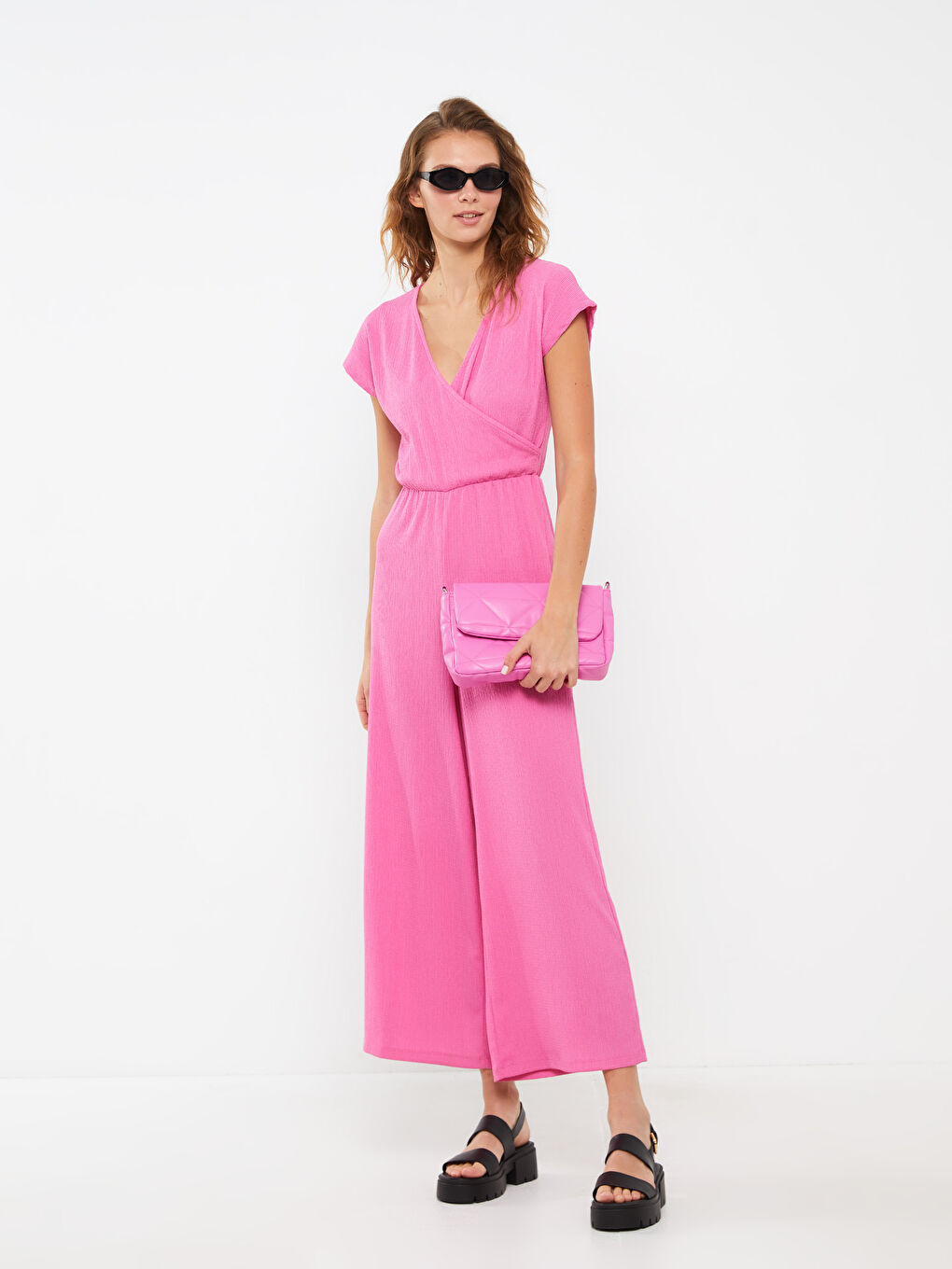 LCW Vision Women's Double Breasted Collar Straight Jumpsuit