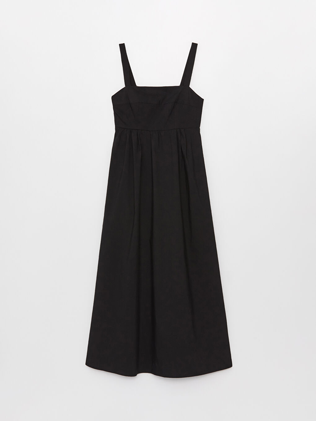 Siyah Kare Yaka Düz Askılı Poplin Kadın Elbise-5