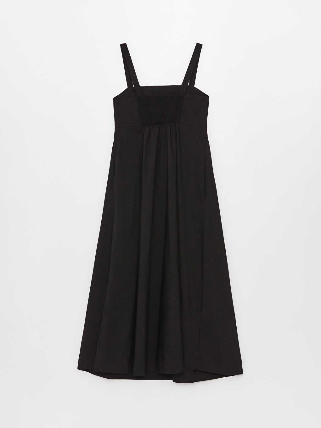 Siyah Kare Yaka Düz Askılı Poplin Kadın Elbise-6