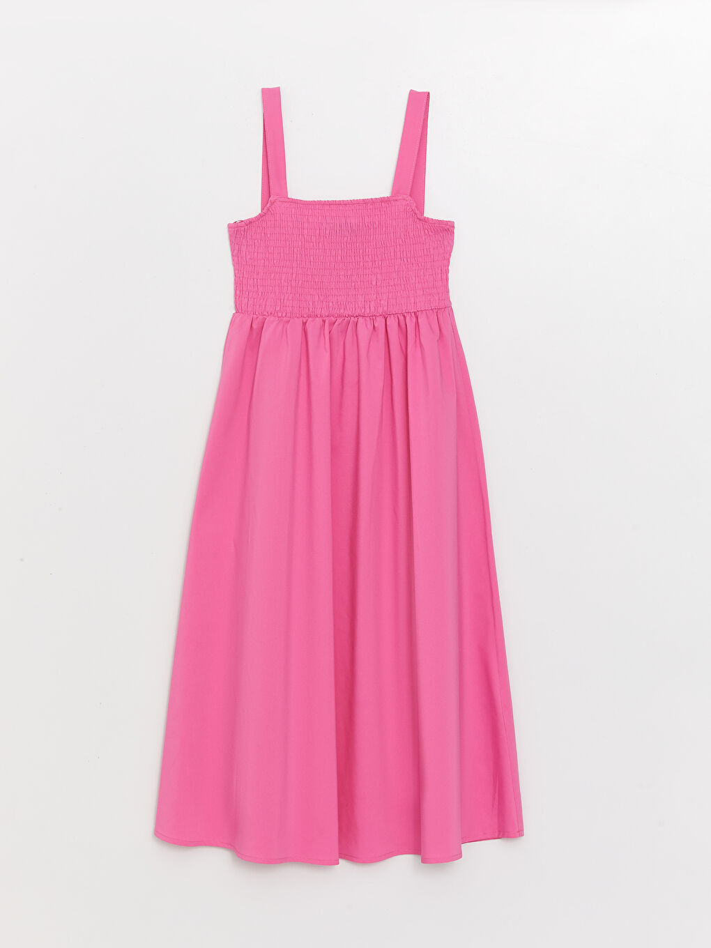 Pembe Kare Yaka Düz Askılı Poplin Elbise-5