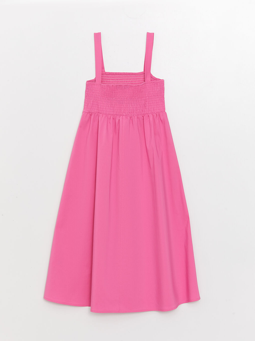 Pembe Kare Yaka Düz Askılı Poplin Elbise-6