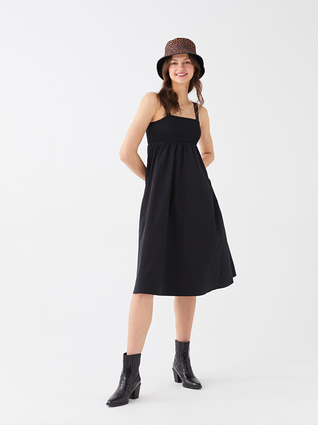 Square Collar Straight Strap Poplin Women's Dress -S3EC26Z8-RQL
