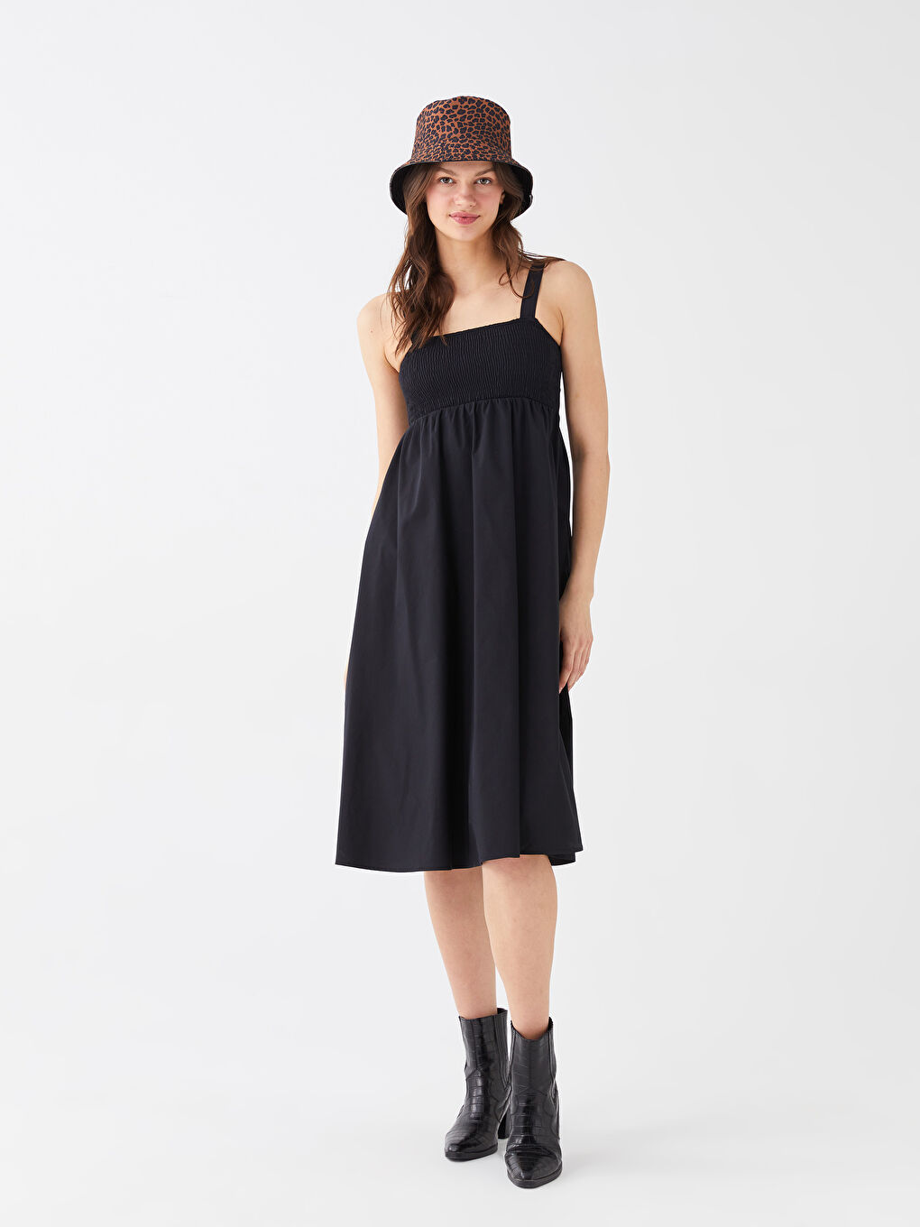 Square Collar Straight Strap Poplin Women's Dress -S3EC26Z8-RQL