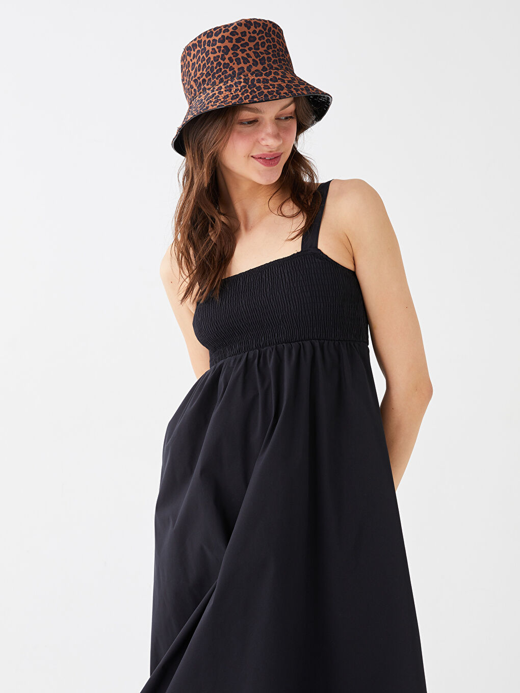 Square Collar Straight Strap Poplin Women's Dress -S3EC26Z8-RQL