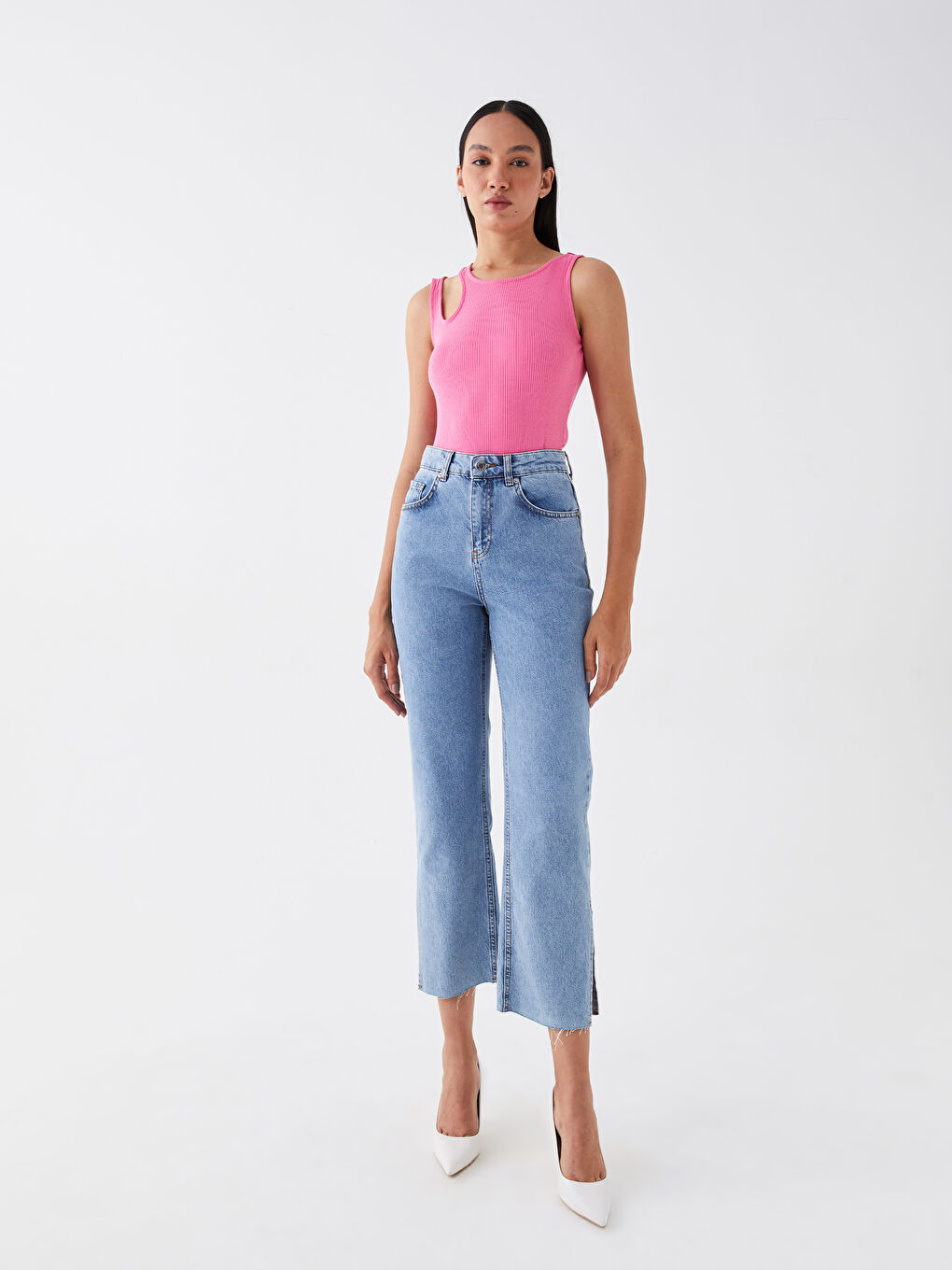 Maiou Femei cu Detalii Fereastră și Guler Rotund-2