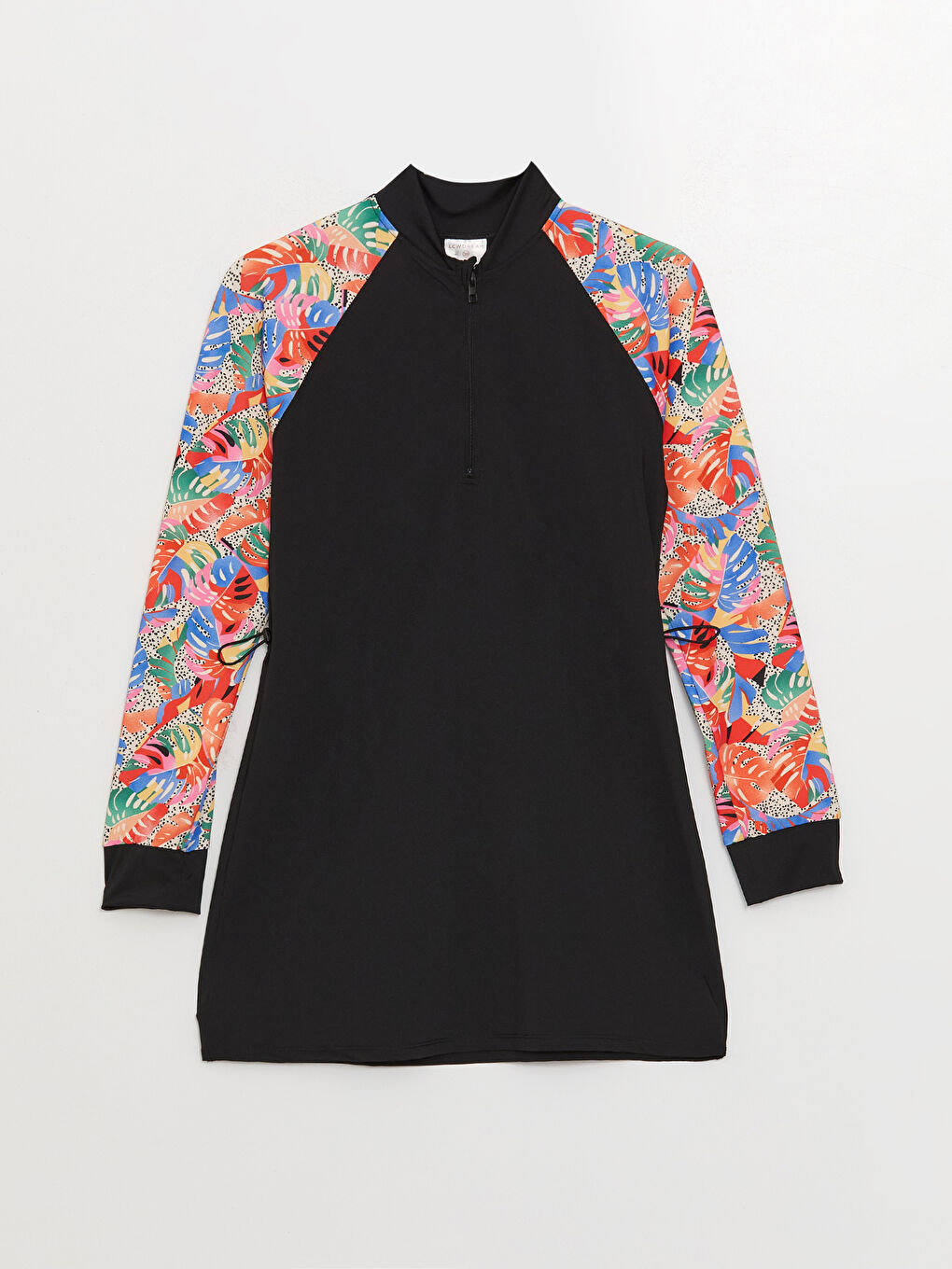 Siyah Dik Yaka Desenli Kadın Tesettür Mayo Takımı-5