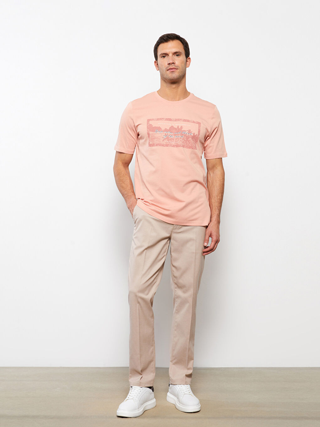 Bej Slim Fit Armürlü Erkek Pantolon-2