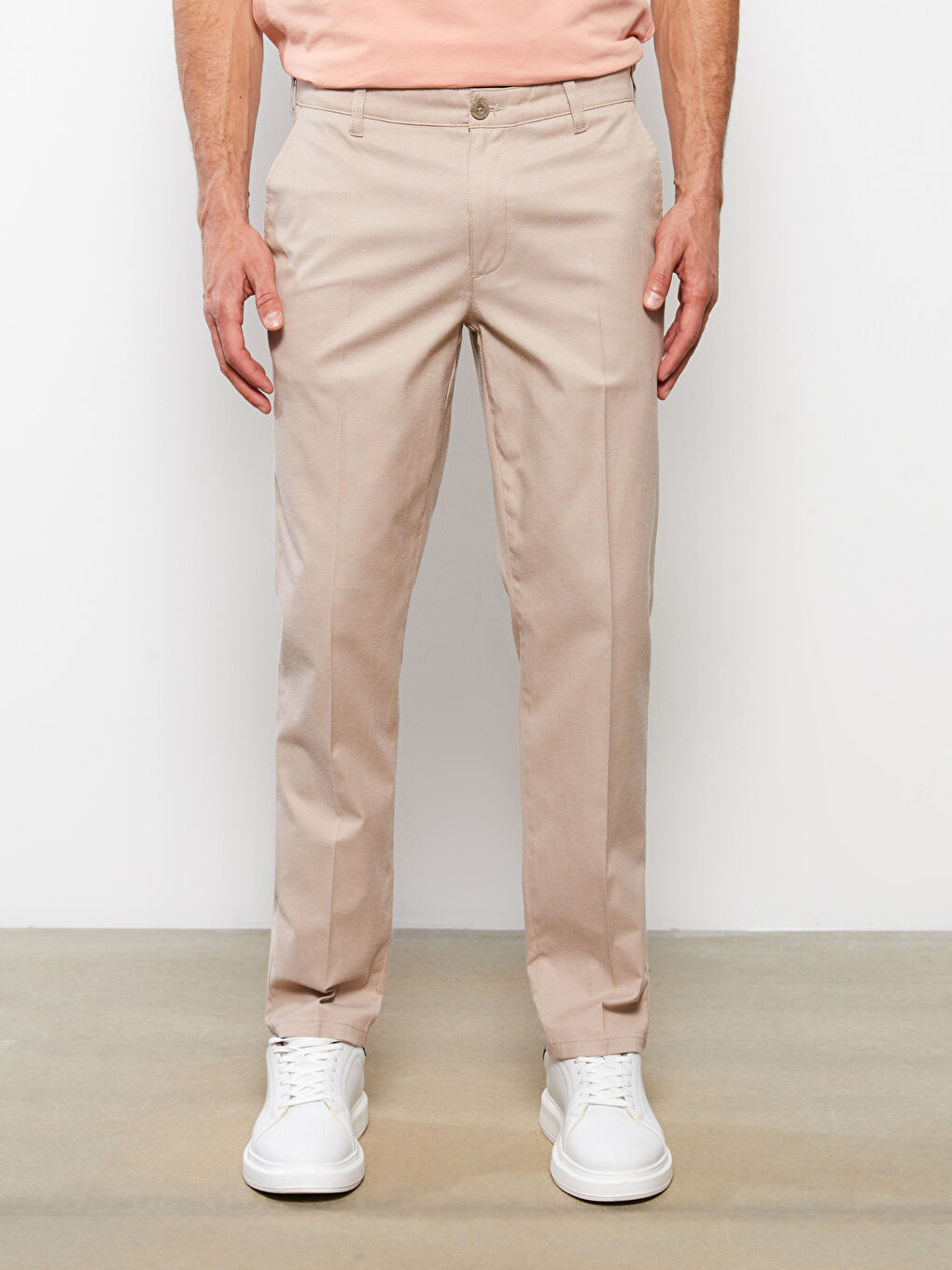 Bej Slim Fit Armürlü Erkek Pantolon-4