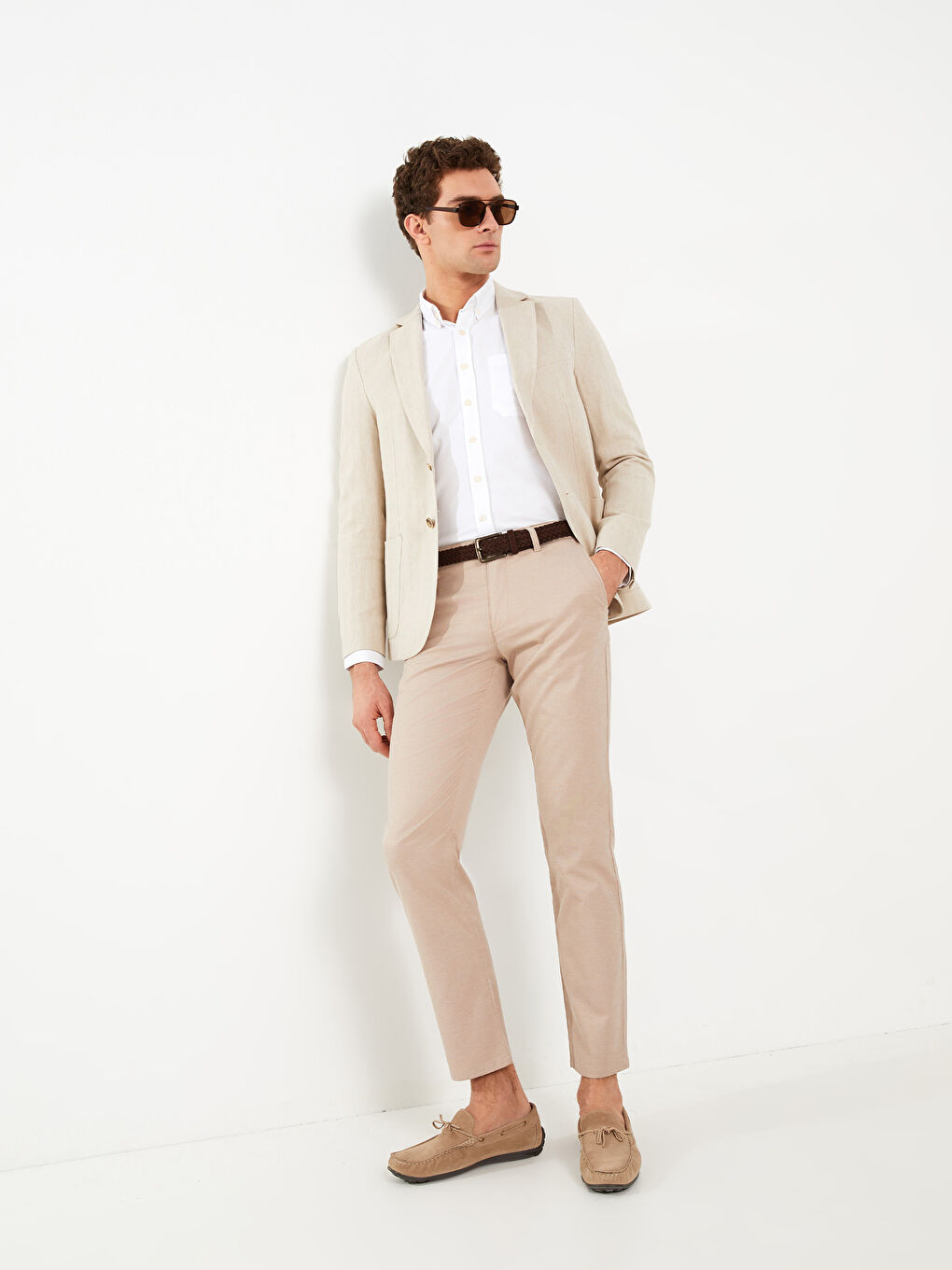 Bej Slim Fit Armürlü Erkek Pantolon-1