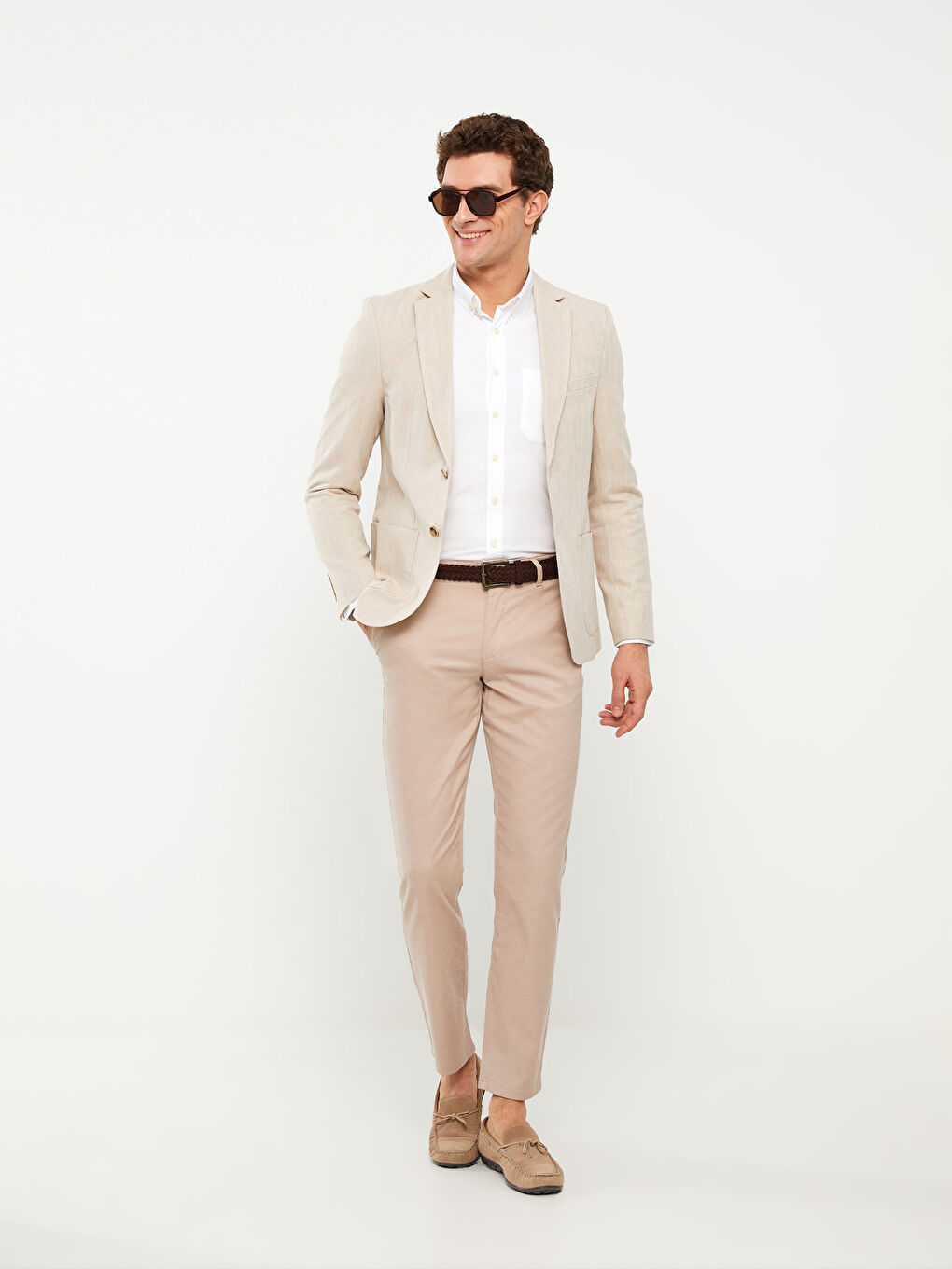 Bej Slim Fit Armürlü Erkek Pantolon-3