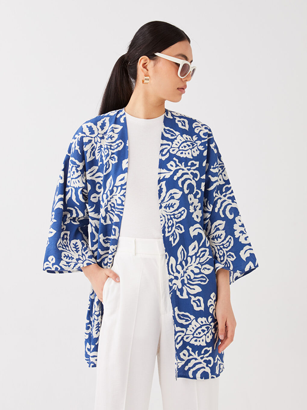 Shawl Collar Patterned Oversize Women's Kimono -S3EC81Z8-LQQ