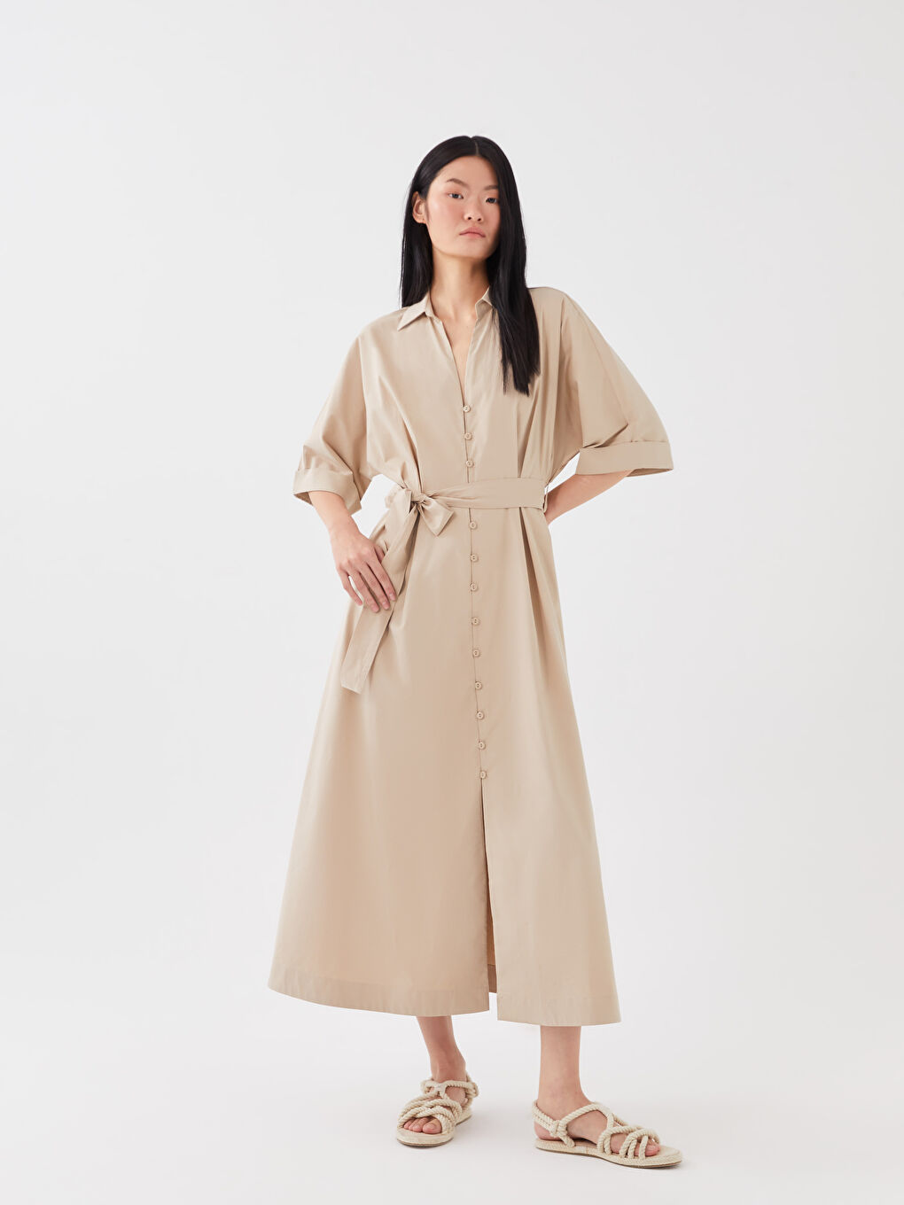 Women's Plain Shirt Dress -S3EC83Z8-QYX